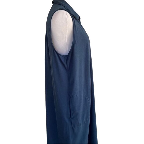 J.Jill Cotton Dark Blue Modal Sleeveless Midi Button Down Shirt Dress L TALL - Picture 1 of 6